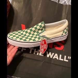 Vans green checkered slip on